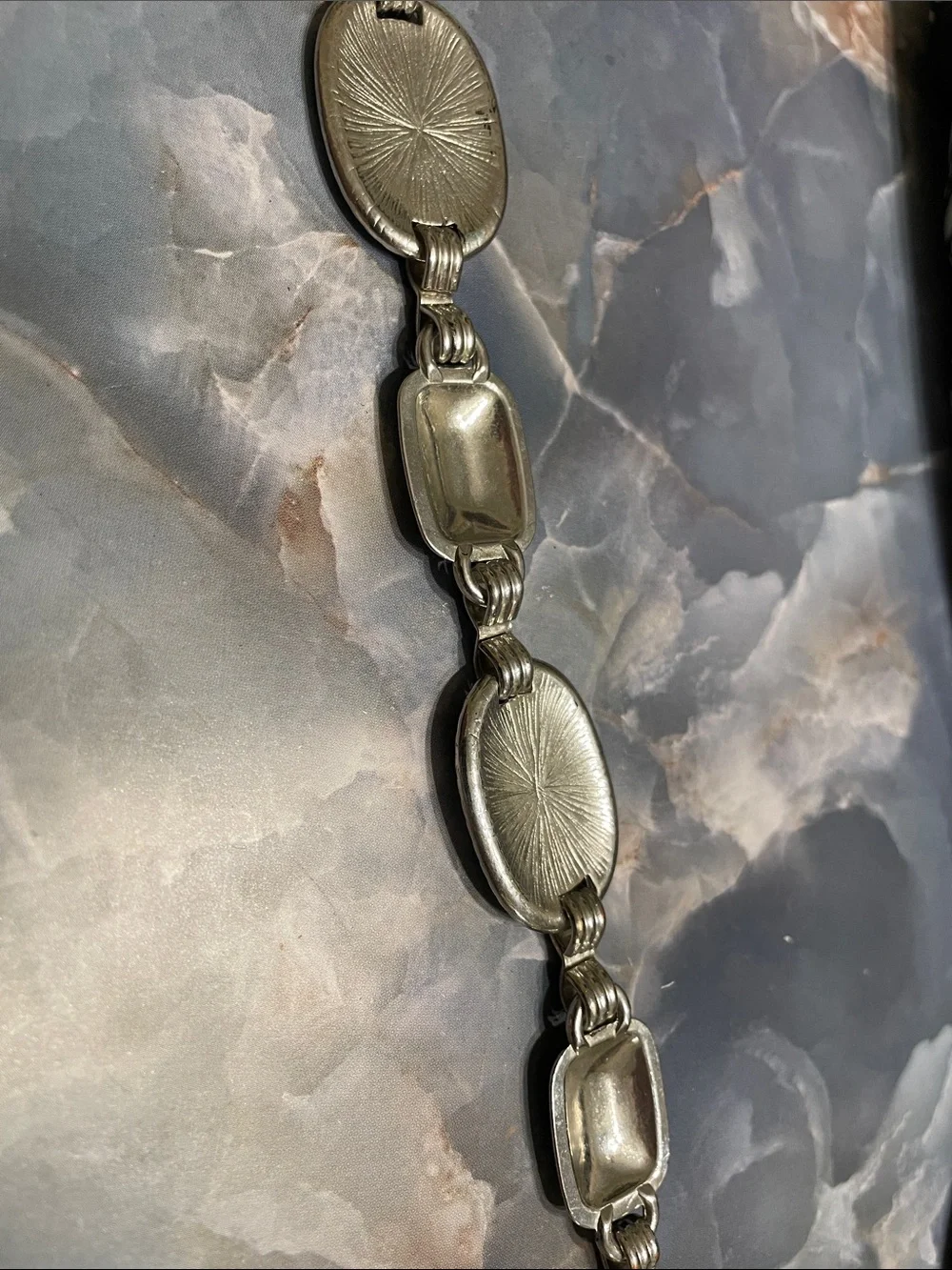 Inspired Silver-Tone Linked Belt 40” - Elegant Oval & Square Design